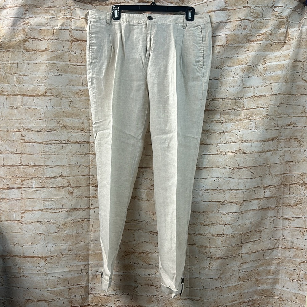 Mango Casual Linen Khaki Pants